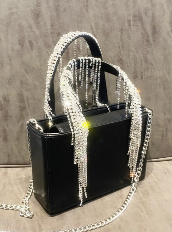 Shiny Stone Silver Bling Tassel Crystal Tote Bags